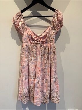 Lush Floral Pink Puff Sleeve Mini Dress